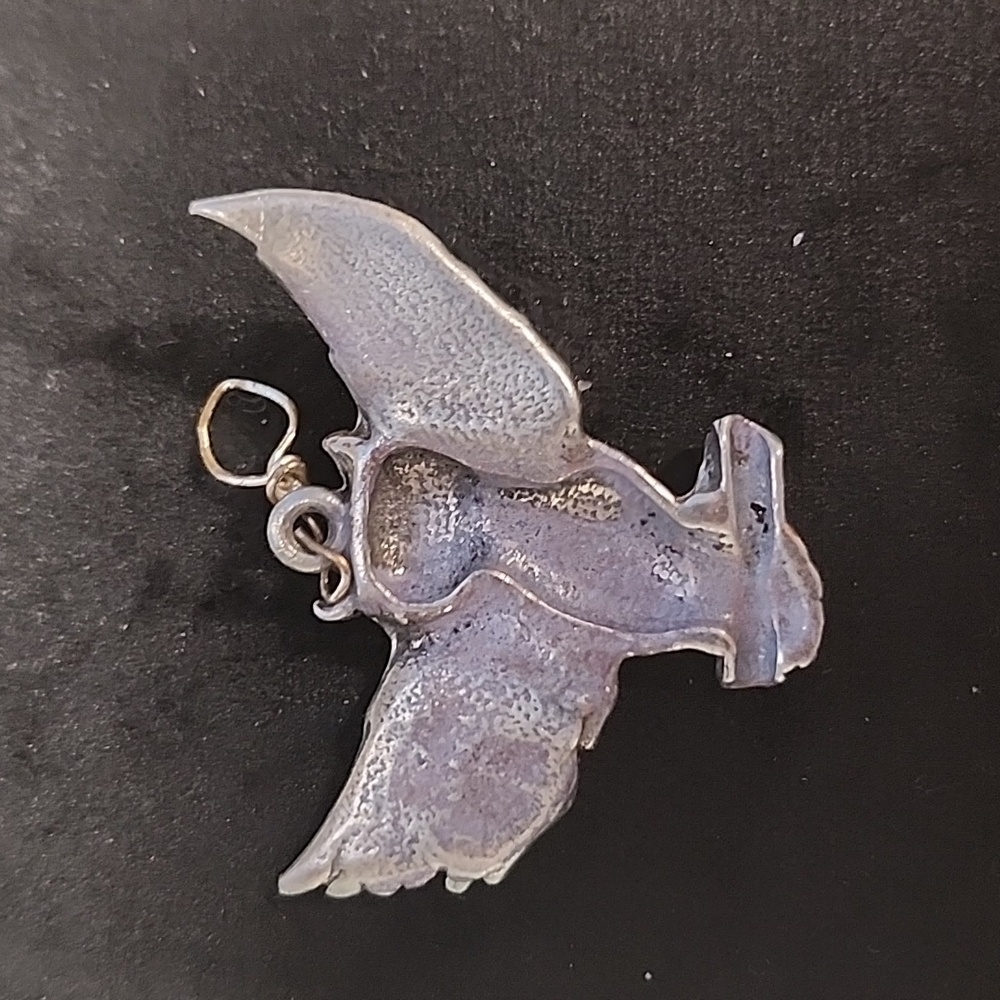Vintage Brass Tone Owl Pendant Spread Wings Owl Charm Woodland Animal Jewelry - Picture 2 of 3